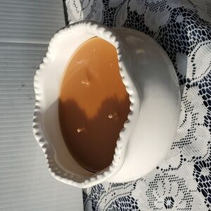 White Stoneware bowl w/Gingerbread scent candle New 3 wick Celebrating Home